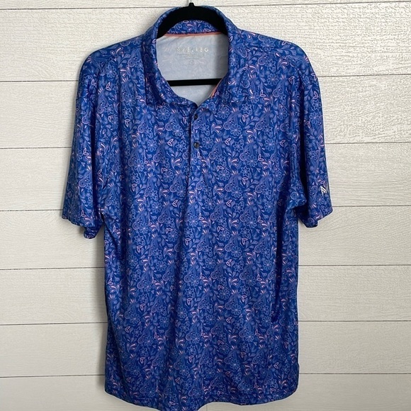 Maelreg Men's Blue & Pink‎ Paisley Short Sleeve Golf Polo Shirt Size Medium - Picture 1 of 11